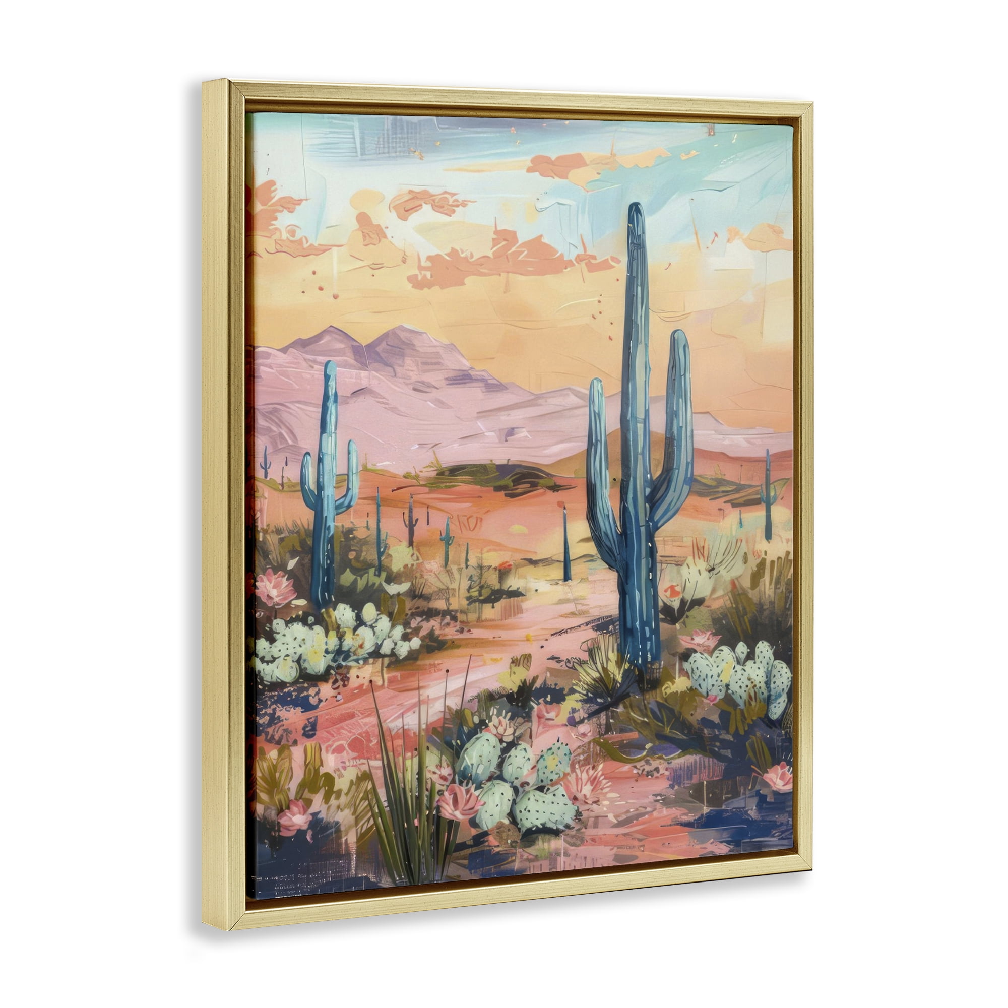Stupell Industries Soft Canyon Sunset Cacti Landscape & Nature Painting Gold Floater Framed Canvas Art Print Wall Art, 25 x 31