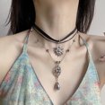 thumbnail image 3 of Collar de cristal con incrustaciones de diamantes, colgante de cadena larga, collar vintage apilado de varias capas, cadena de clavícula para mujer, estilo bohemio de vacaciones para mujer, 3 of 5