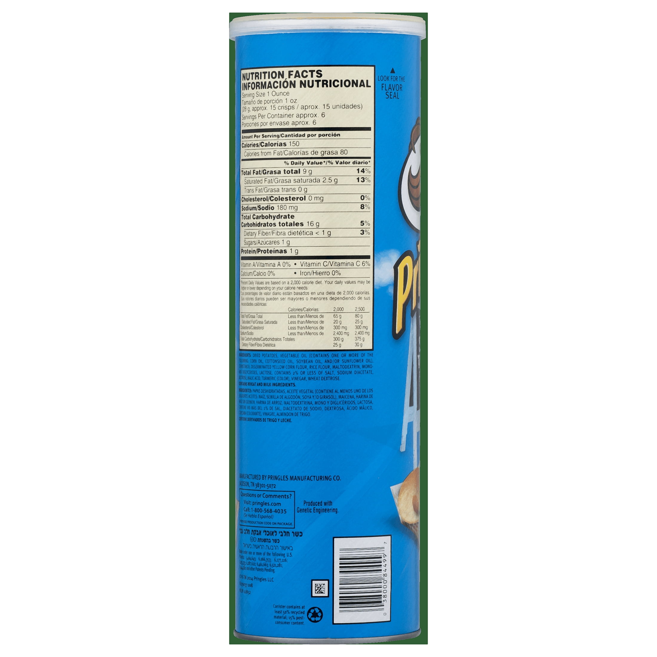 Pringles Salt and Vinegar Chips, 5.96 Oz.