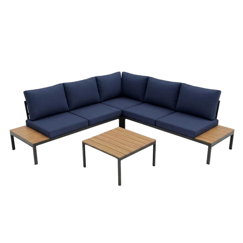 4-Piece Patio Furniture Sofa Set with Coffee Tables and Cushions, Modern L-Shaped Outdoor Sectional Sofa Set with Side Storage for Garden, Backyard, Poolside