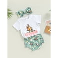 thumbnail image 3 of Genuiskids 3Pcs Western Baby Girls Summer Outfits Newborn White Short Sleeve T-shirt Tops + Floral Cattle Print Shorts + Headband Infant Cowgirl Clothes Sets 0-24M, 3 of 8