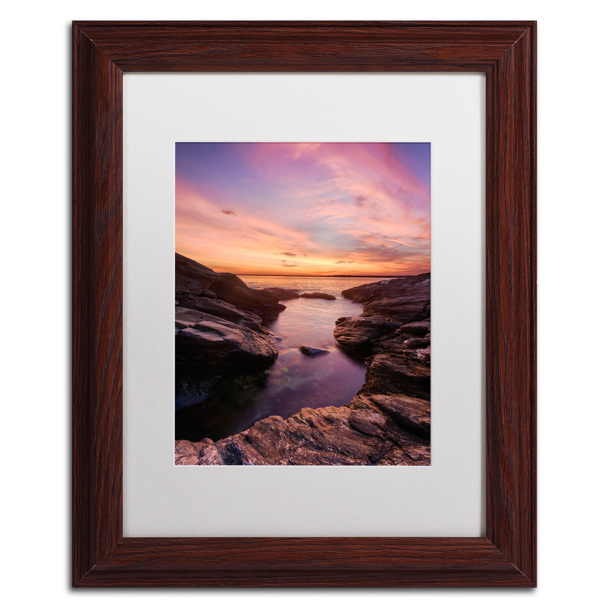 Trademark Fine Art "Beavertail Sunset" Canvas Art by Michael Blanchette Photography White Matte, Wood Frame