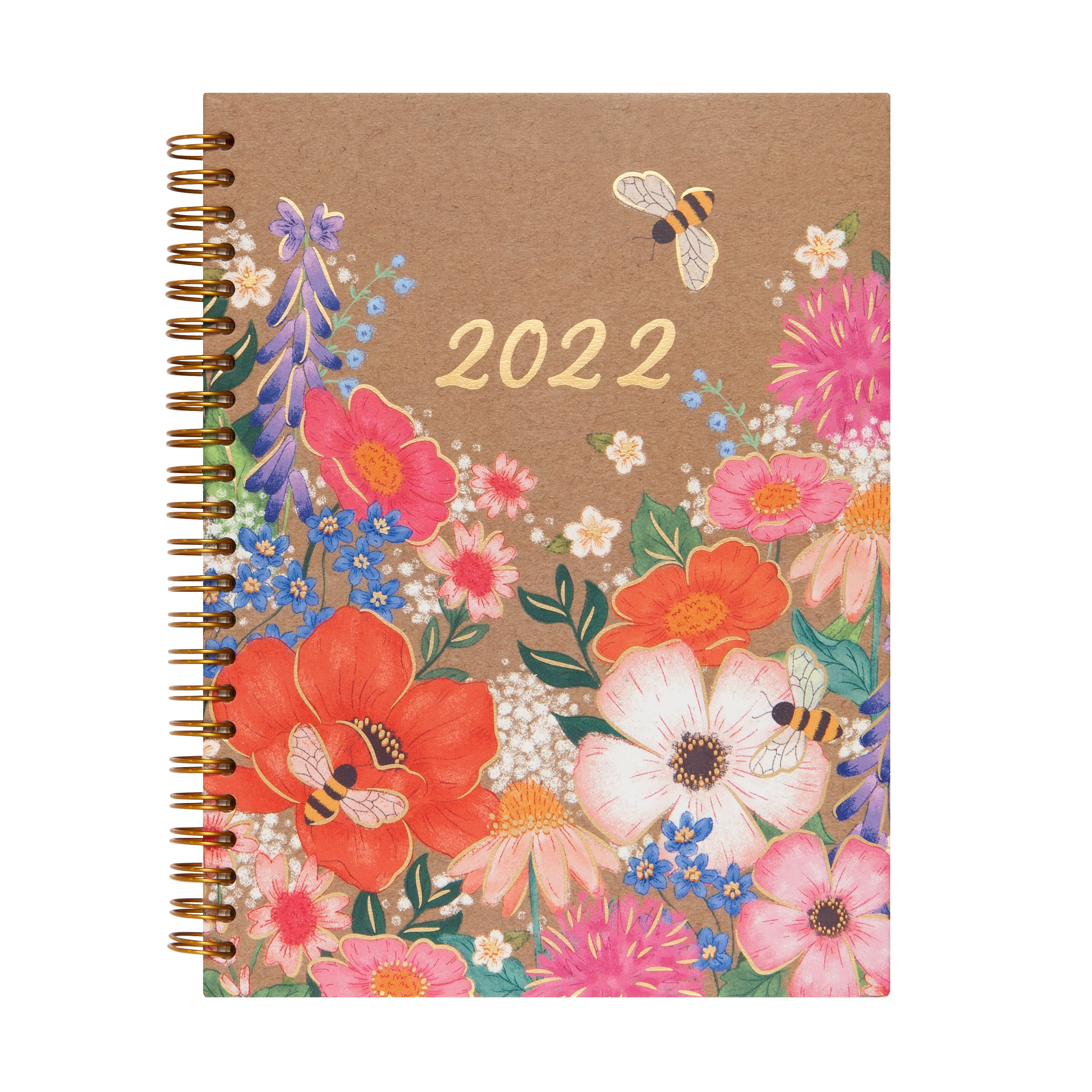 2022 Mintgreen Weekly/Monthly Spiral Planner, 9' x 11', Floral Bees, Recycled Paper