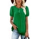 thumbnail image 1 of TaTaai Spring Summer Solid Color Puff Sleeve Top for Women Round Neck Short Sleeve Front Pleated Blouse Loose Fit Casual Comfy Daily Beach Vacation Outfits Gift, 1 of 5