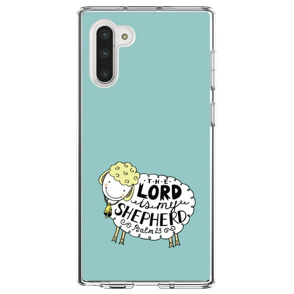DistinctInk Clear Shockproof Hybrid Case for Samsung Galaxy Note 10 (6.3" Screen) - TPU Bumper, Acrylic Back, Tempered Glass Screen Protector - Psalm 23 - The Lord is My Shepherd
