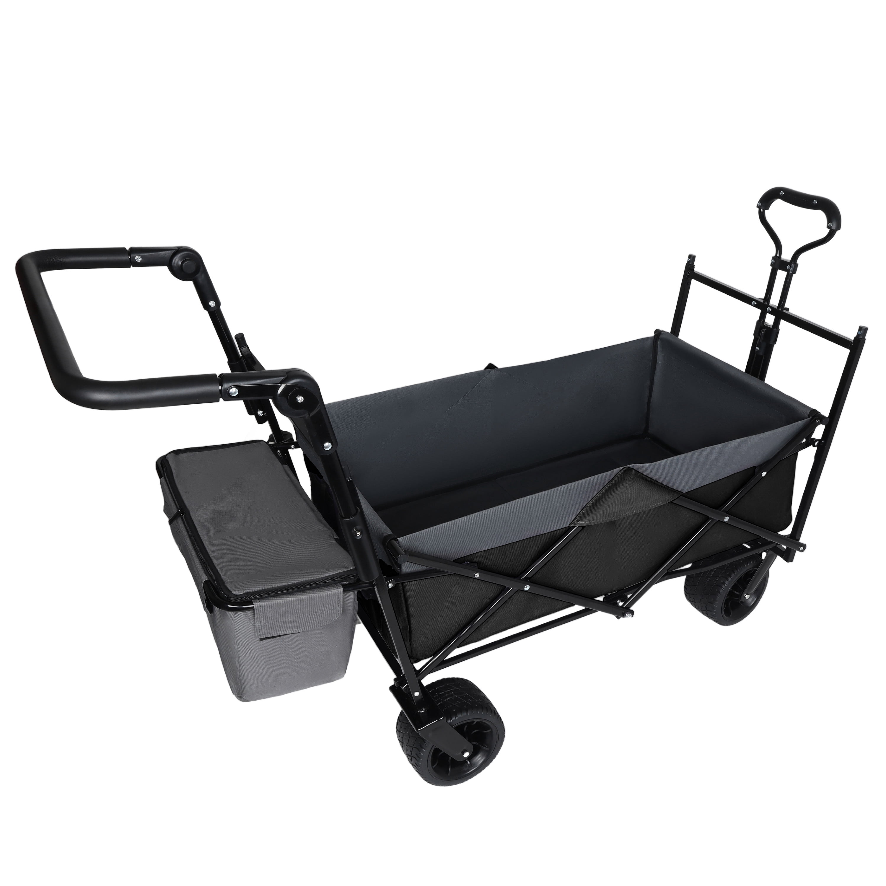 Collapsible Wagon with Push Handle & Canopy, Black, 480LBS Heavy-Duty Folding Cart, 7"×4" All-Terrain Wheels, Large Capacity for Camping, Shopping, Garden