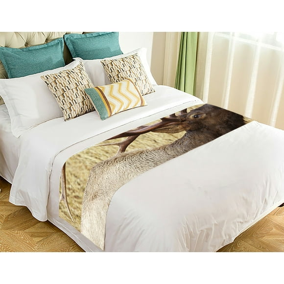 EREHome Bull Elk Stag Bugling Calling Rocky Mountain Cervus Canadensis Bed Runner Bed Scarf Bed Decor 20x95 inch