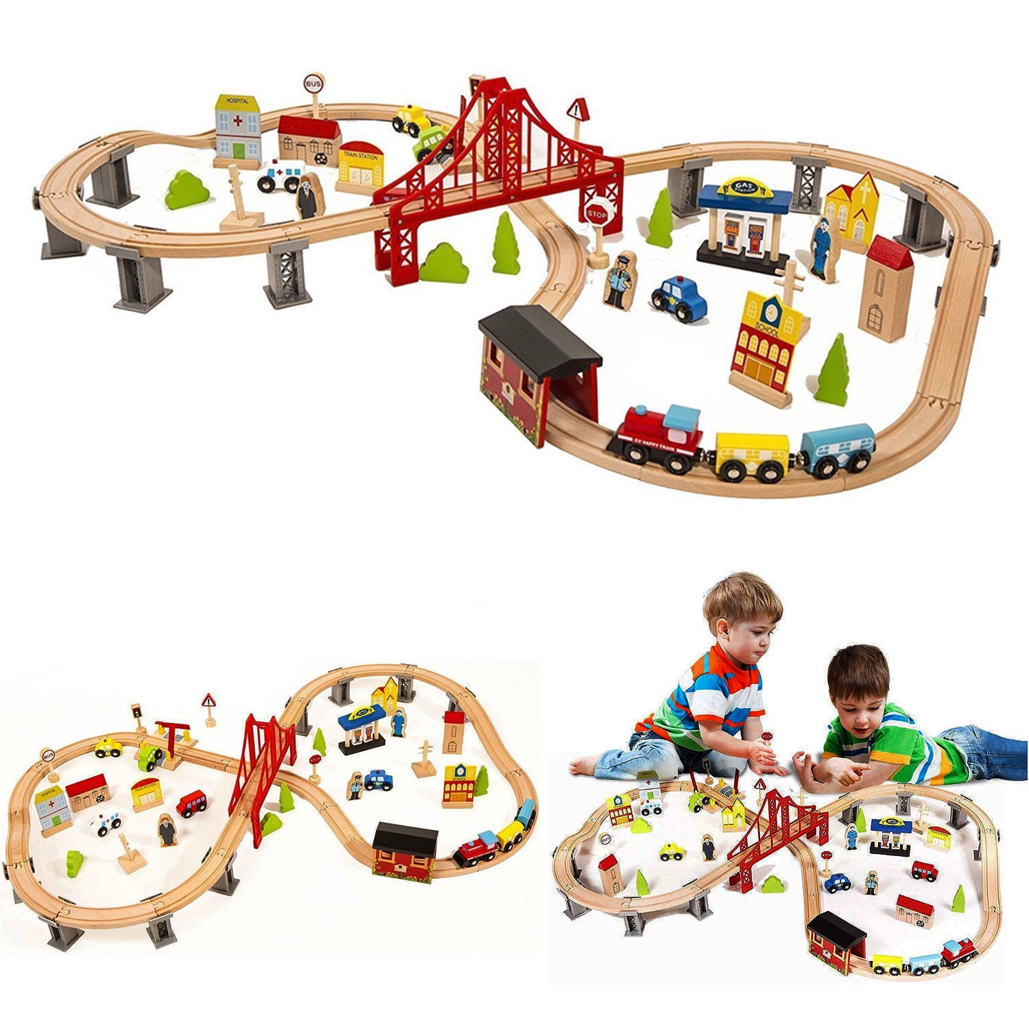 70 piece wooden train set