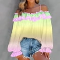 thumbnail image 3 of TKLPEHG Womens Dressy Tops Gradient Ruffle Off Shoulder Tops Casual Lantern Long Sleeve Trendy Blouses (Yellow,L), 3 of 7