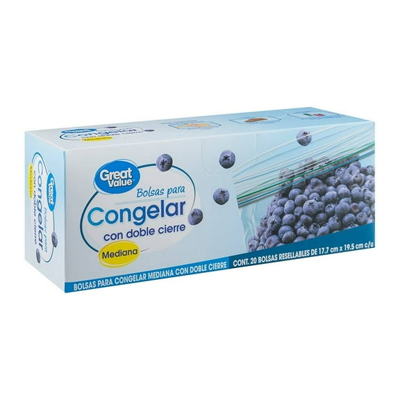 Bolsas para congelar Great Value con doble cierre mediana 20 pzas