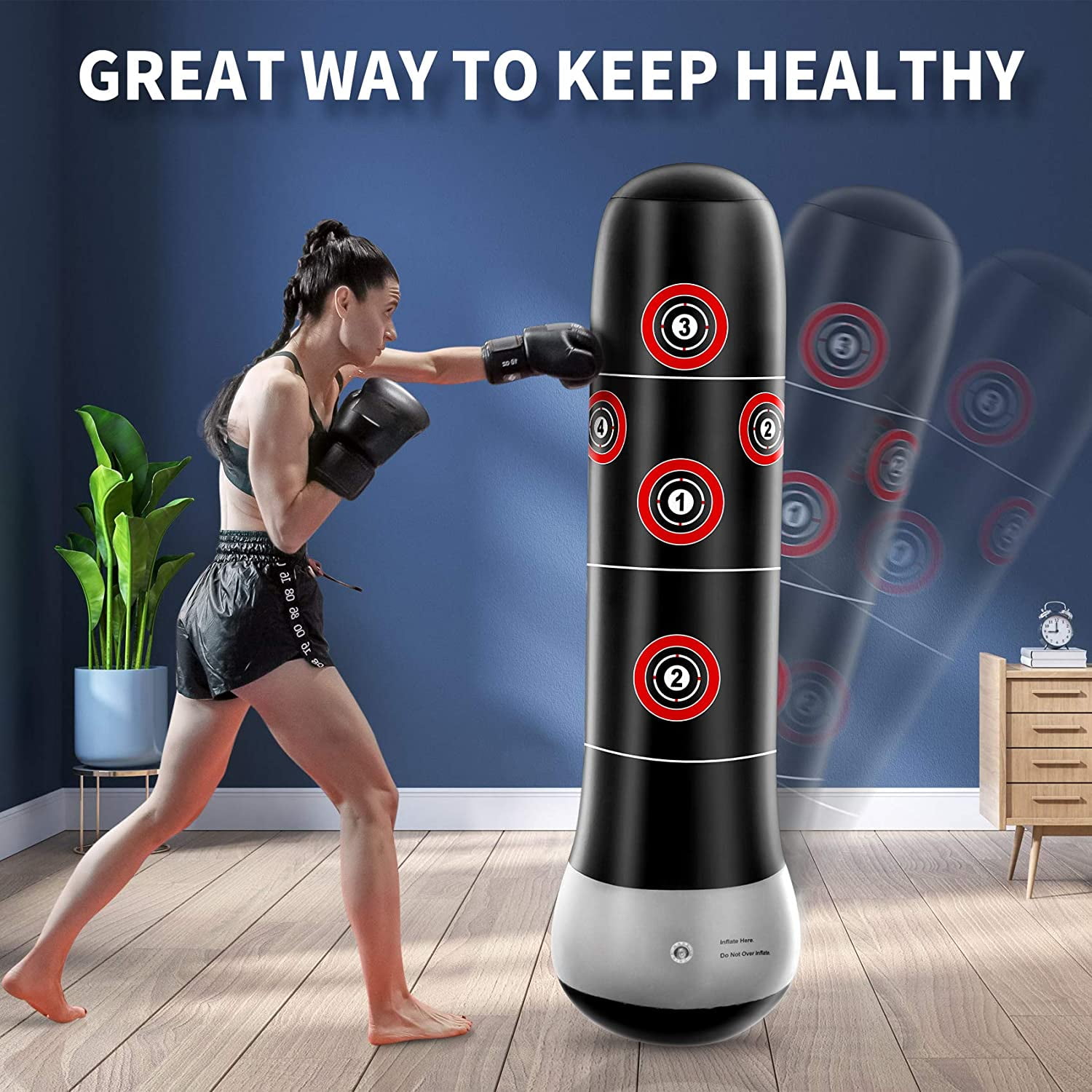 1.6M Inflatable Boxing Punching Bag Free Standing Adult Kid Fitness Training 