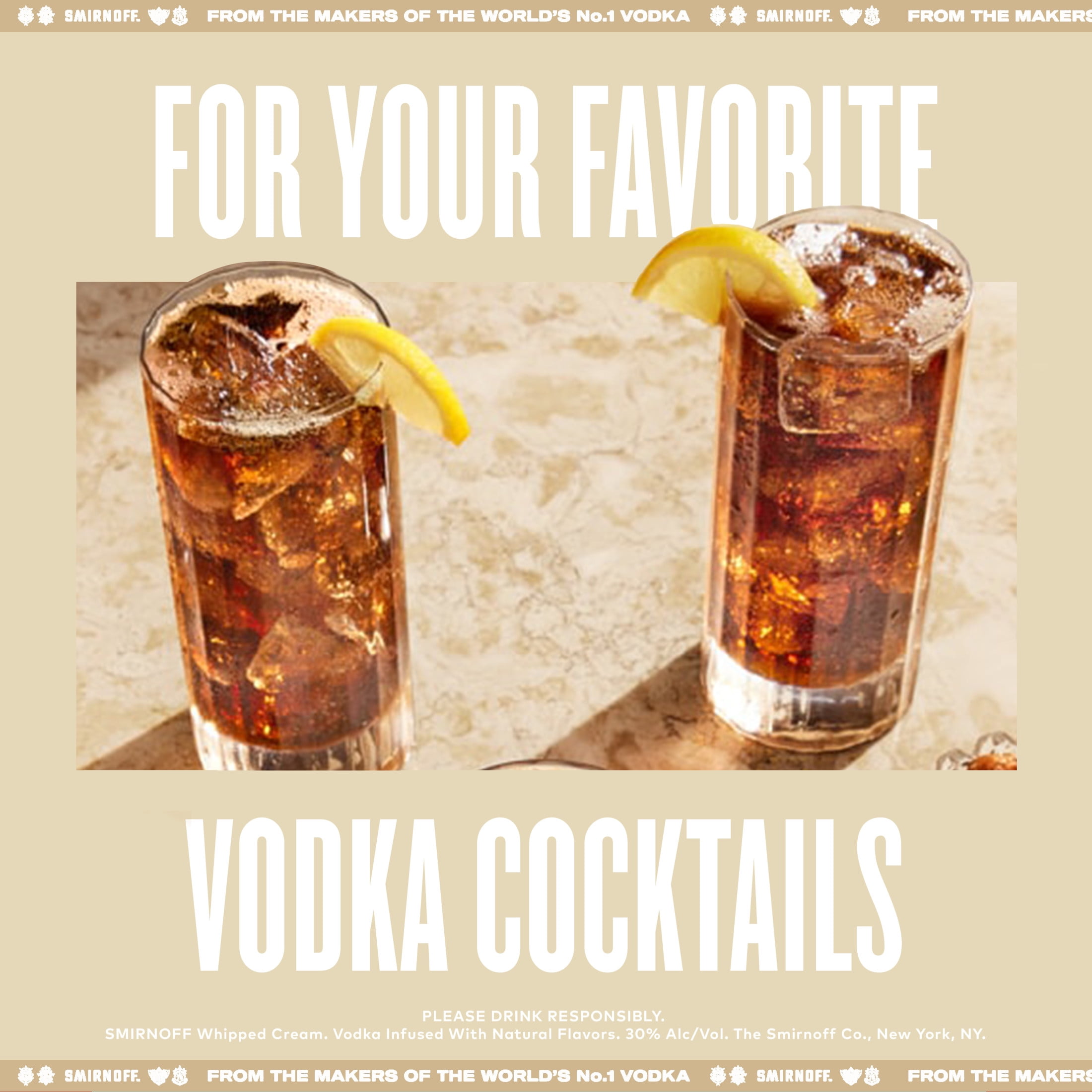 Smirnoff Whipped Cream (Vodka Infused With Natural Flavors), 750 mL, 30% ABV