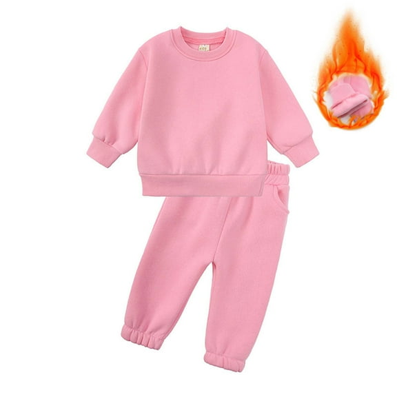 BONIXOOM Little Girls 2 Piece Outfits Kids Sets Clothing Clearance Long Sleeve Round Neckline Buckle Christmas Set Pink 2-3 Years