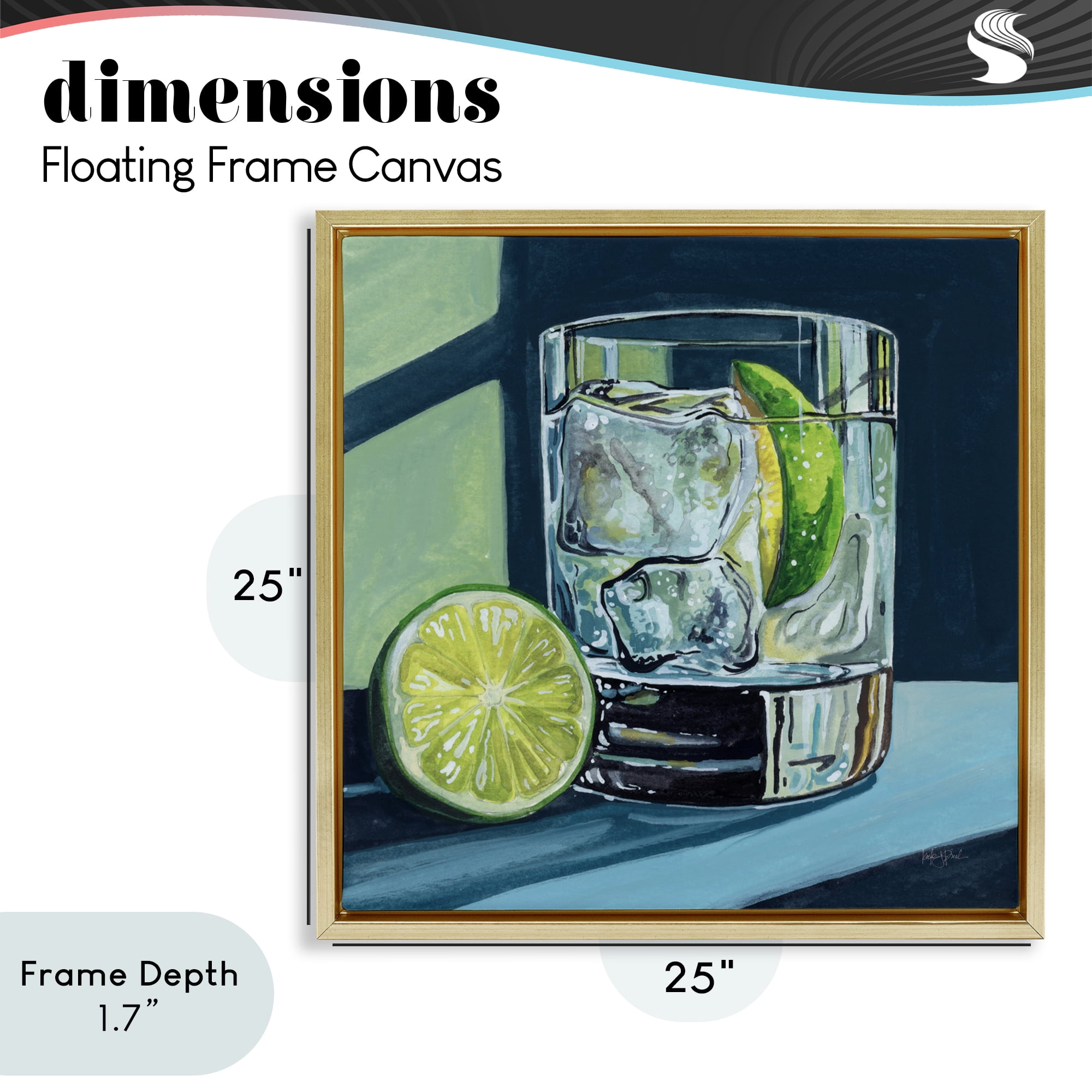 Stupell Industries Lime & Gin Tonic Cocktail Gold Framed Floater Canvas Wall Art, design by Kate Jarvik Birch