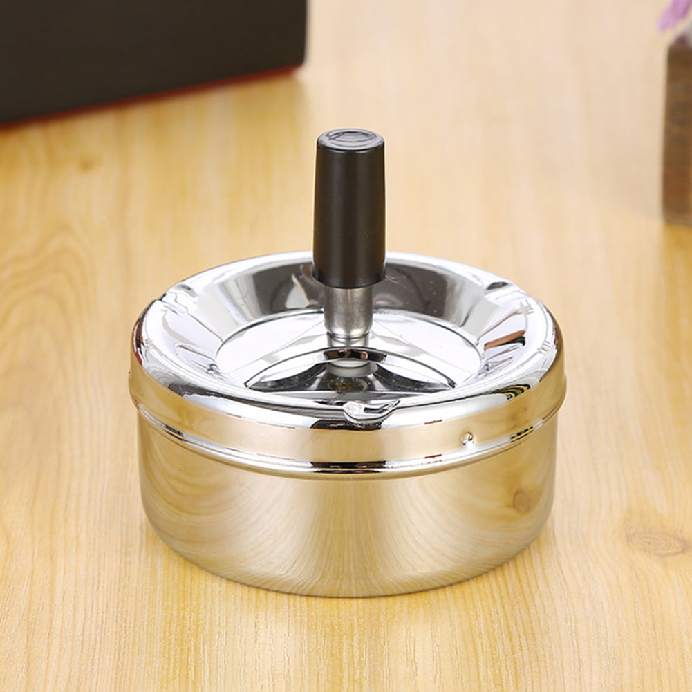 Silver scgtpapadc Creative Stainless Steel Windproof Rotation Lid Home Hotel Ashtray Smoker Gift