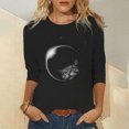 thumbnail image 2 of Blusa de cuello redondo de manga larga con estampado de gato sólido suelto clásico para mujer Pompotops gfhjh16502, 2 of 7