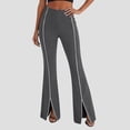 thumbnail image 2 of Fewfanhot Women's High Waist Piped Flare Pants with Front Slit, Stretchy Wide Leg Trousers, Elegant Split Hem Bell Bottoms for Work & Evening Wear (Multicolor), 2 of 6