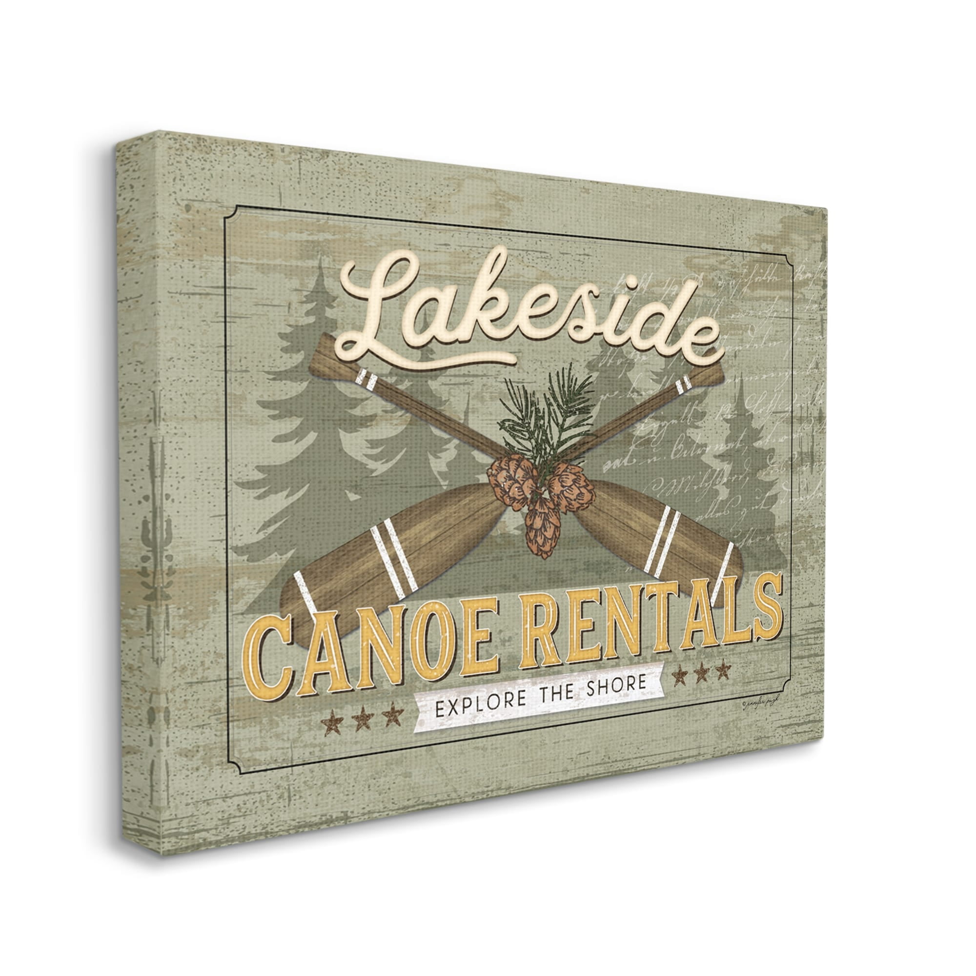 Stupell Lakeside Canoe Rentals Vintage Rustic Landscape Painting Gallery Wrapped Canvas Print Wall Art