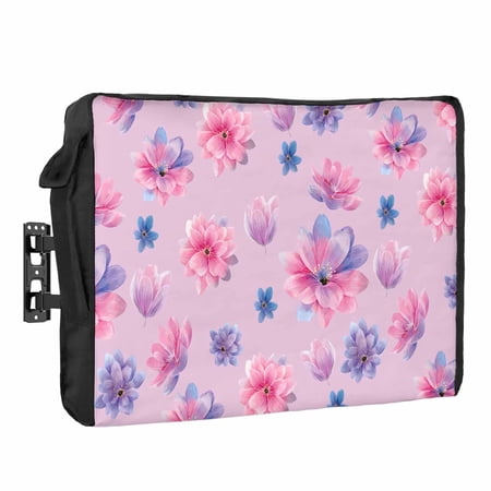 Spring Florals Waterproof Outdoor TV Cover Romantic Pink Purple Floral Gradient Pink Theme Outside Weatherproof TV Enclosures for 30 to 32 Inch LCD Television Shield Flat Screen Protectors