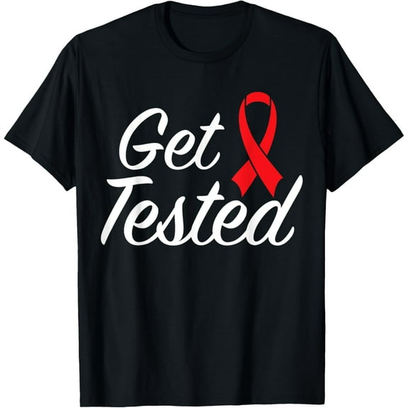 Get Tested HIV Aids Awareness Red Ribbon World AIDS Day T-Shirt100% cotton