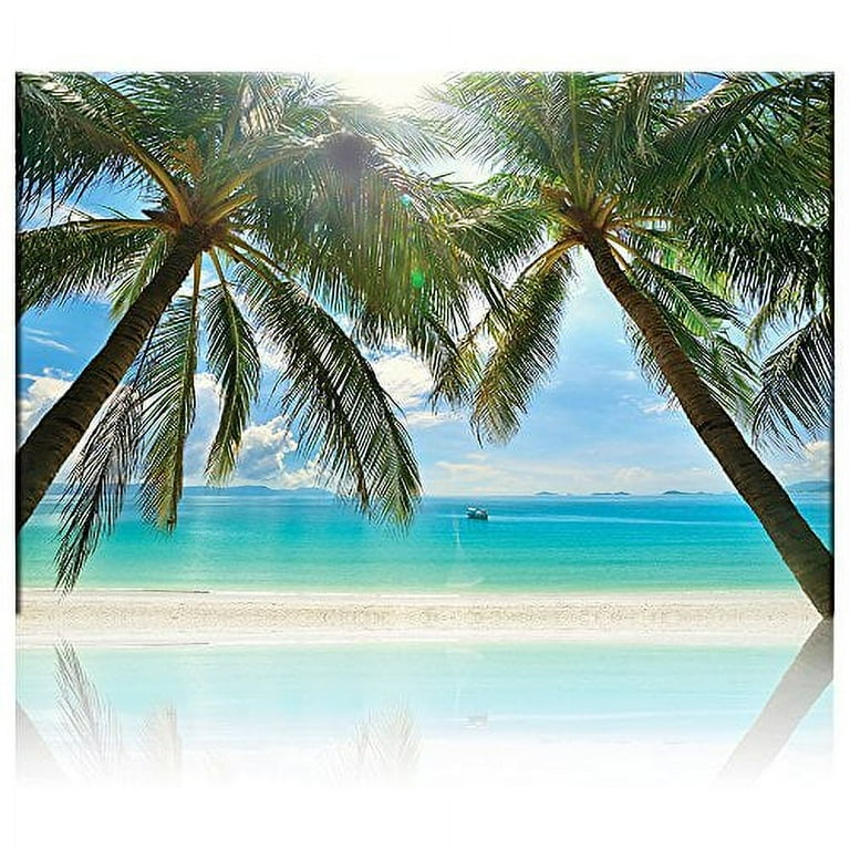 wall26 Tropical Beach Palm Trees Overlook Ocean - Canvas Art Home
