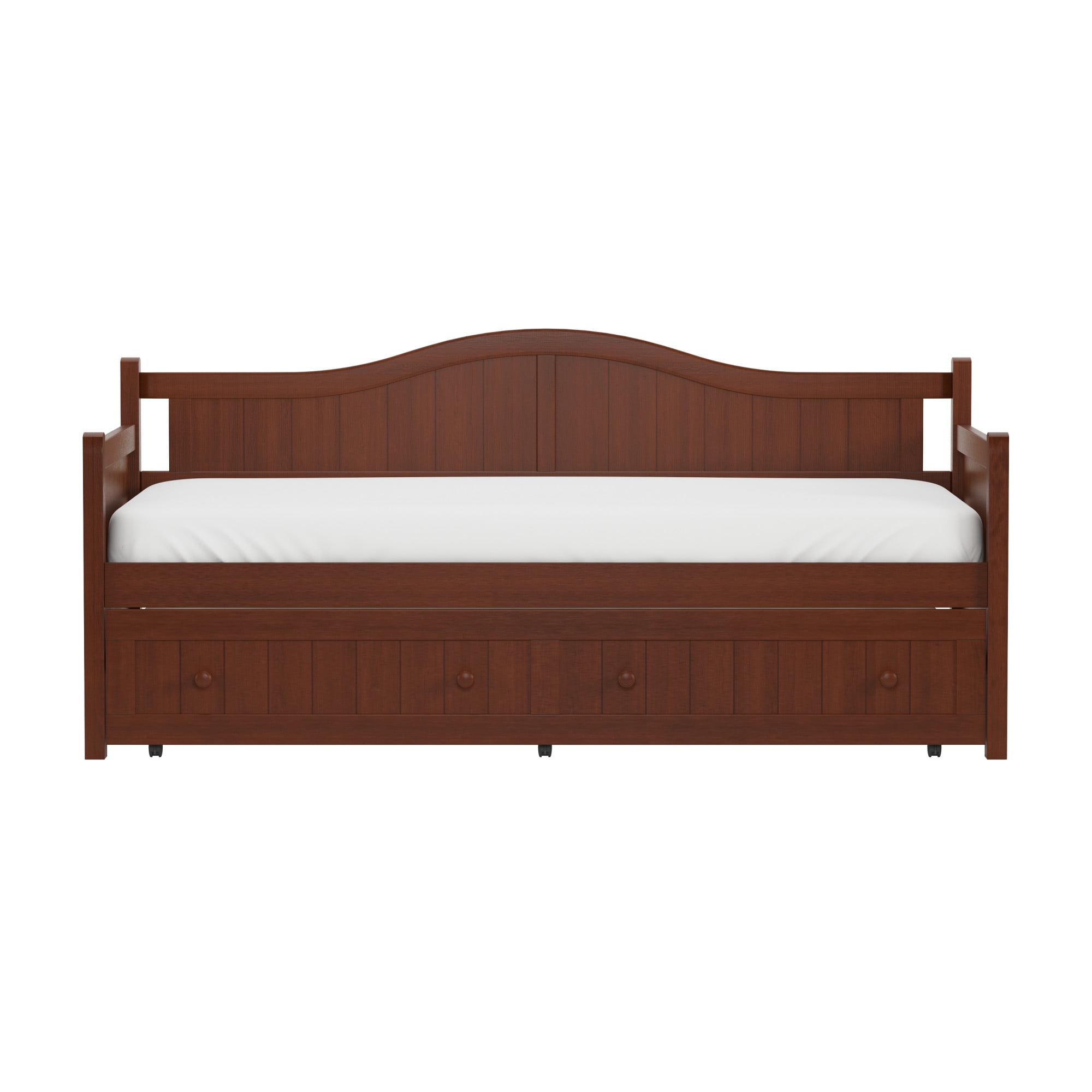 Woven Paths Staci Traditional Arched Beadboard Wood Twin Daybed with Trundle, Cherry