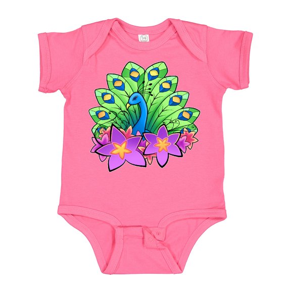 Inktastic Peacock and Flowers Boys or Girls Baby Bodysuit
