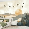thumbnail image 2 of Peel and Stick Wallpaper Canvas Mountain Tree Mountains Forest Sun Birds Clouds Mixed Media Collage Modern Art Wall Mural Decor Self Adhesive and Removable 69in x 98in, 2 of 6