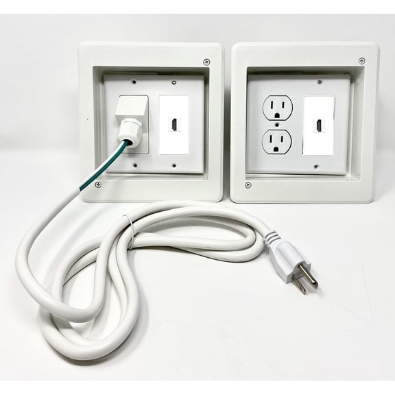 RiteAV 2-Gang Recessed Non-Metallic Electrical Combo Flat Screen TV Wall Plate Power Device Box, Divided for Power and Low Voltage HDMI Connection - White