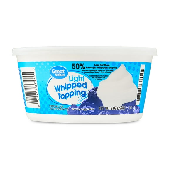 Great Value Light Whipped Topping, 8 oz Tub (Frozen)