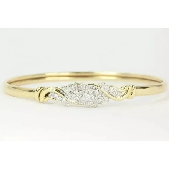 2 Ct Baguette Round Cut Moissanite Bangle Bracelet 14K Yellow Gold Plated