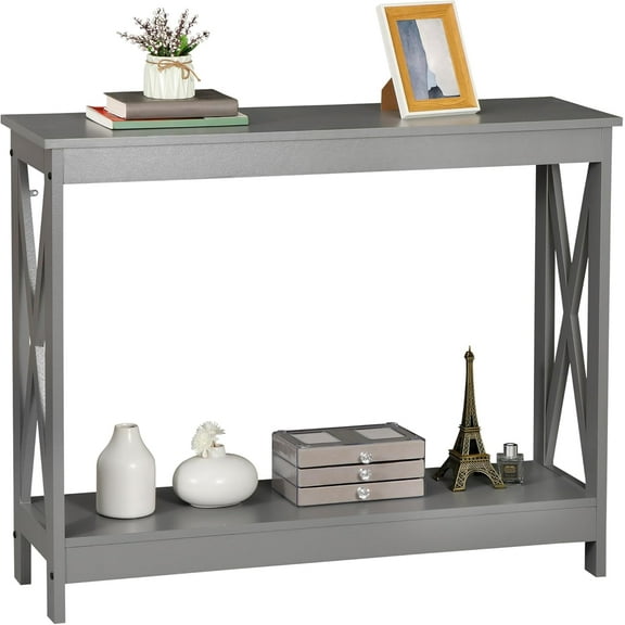 SLSRFD 2-Tier Narrow Console Sofa Side Table for Entryway/Hallway/Living Room, 39.3in L x 11.8in W x 31.6in H, Grey