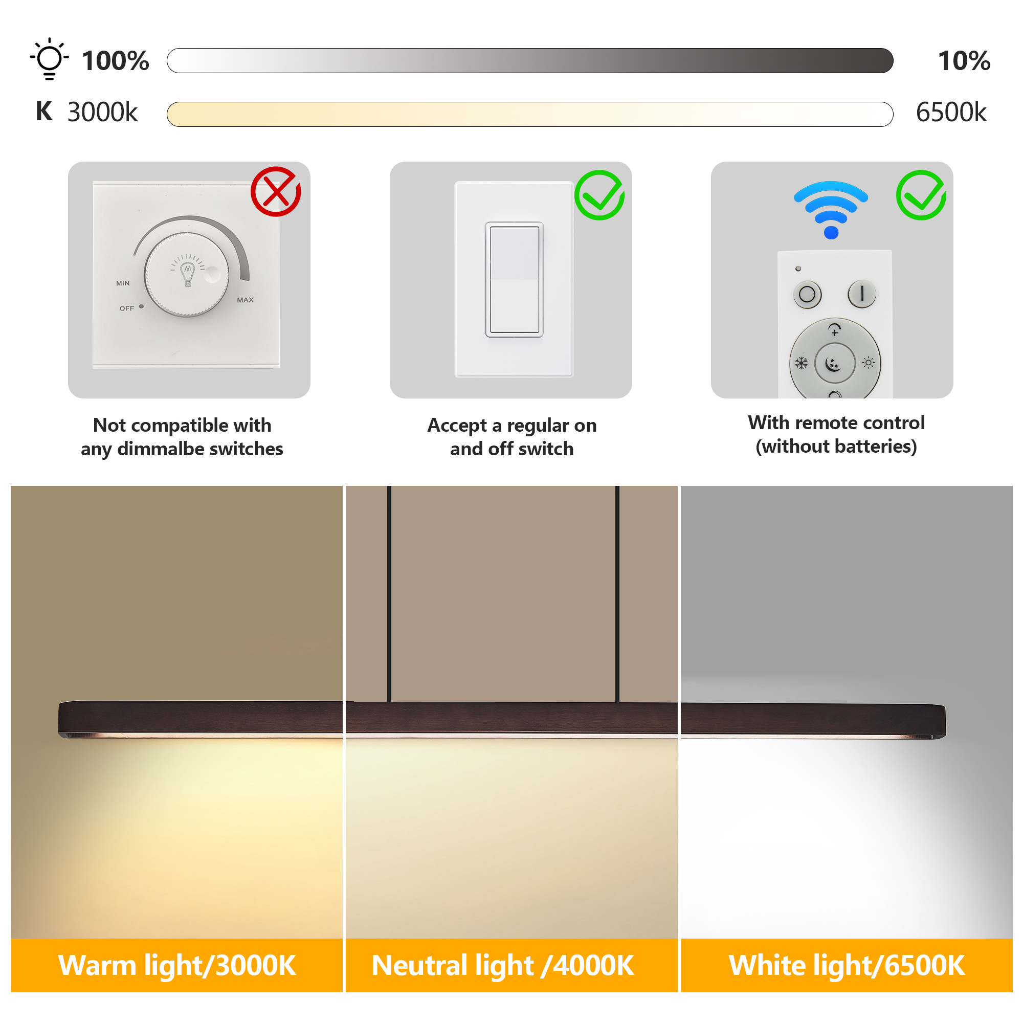 51.2*2.4*1.9 in Modern Wooden Lights for Kitchen Ceiling Hanging for Restaurants, Nordic minimalist style