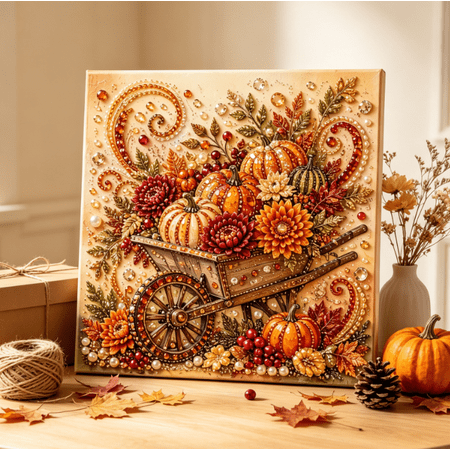 Autumn Pearl Painting Kit DIY Bead Art Craft Set Fall Seasonal Home Wall Decor Easy‑to‑Use Art Supplies for Stress‑Relieving Handmade Project (Harvest Cart)
