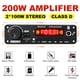 thumbnail image 2 of 2025 AMPLIFICADOR DE 200W con Bluetooth, placa decodificadora de MP3 WAV, cc 12V, 100W, reproductor de MP3 inalámbrico con USB para coche, ranura para tarjeta TF, USB, FM con micrófono, 2 of 5