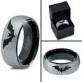 thumbnail image 4 of Tungsten Bat Spread Wings Band Ring 8mm Men Women Comfort Fit Black Dome Brushed Gray Polished, 4 of 4