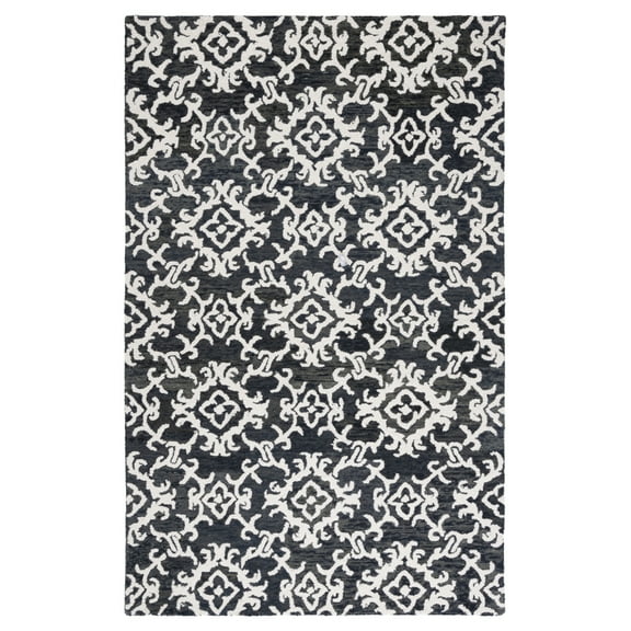 SAFAVIEH Blossom Cletus Geometric Wool Area Rug, Black/Ivory, 5' x 8'