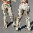 thumbnail image 2 of Lenpel Tassel Pants for Women Trendy Streetwear Tie Dye Flare Leg Trousers High Waisted Party Clubwear Pants, 2 of 4
