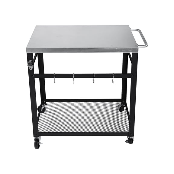 Heavy Duty Outdoor BBQ Cart, Rolling Stainless Steel Grill Table with Locking Wheels, Double Shelves Grill Cart with Hooks for Outdoor Patio, Backyard Party