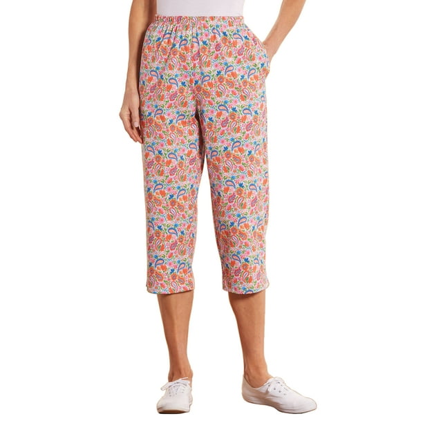 AmeriMark Women’s Capri Pants Full Elastic Waist Pedal Pushers Ladies 100 Cotton PullOn