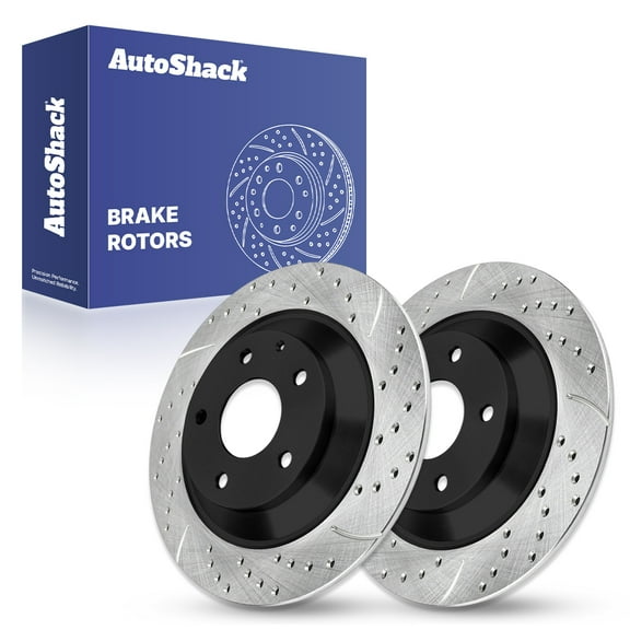 AutoShack Rear Solid Drilled & Slotted E-Coated Brake Rotors 2-PC Set Replacement for 2013-2025 Mazda CX-5 2020-2025 Mazda CX-30 ShadowGuard 11.93" (303 mm)