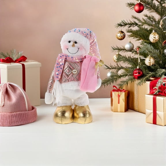 AURARMLET Adjustable Pink Plush Christmas Scene Props with Lights and Music for Festive Home Decor
