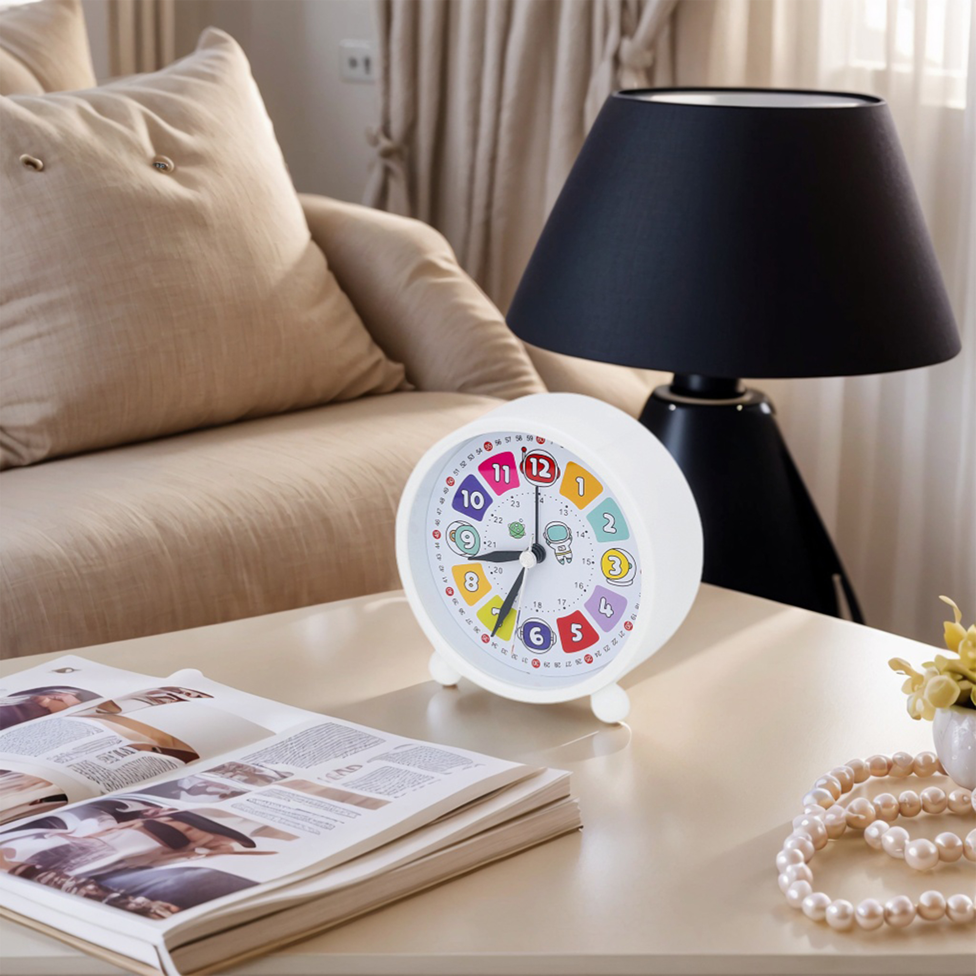 Unique Bargains Easy-to-Set Alarm Clock White 4.3"L x 1.6" x 4.3"H