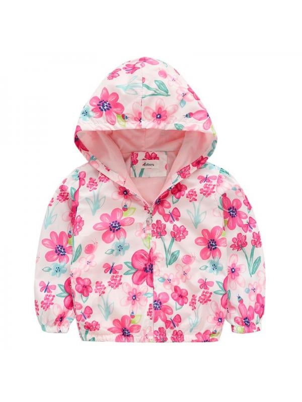 Fysho - Toddler Baby Floral Zipper Hooded Jacket Windbreaker Outwear ...