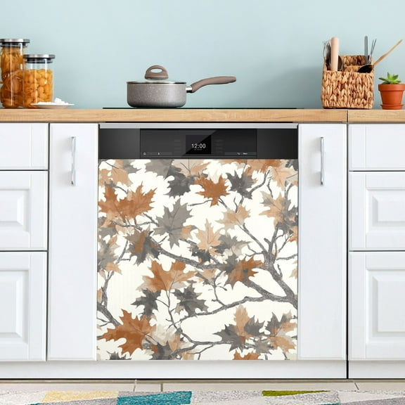 Dishwasher Sticker Dishwasher Cover Magnet Refrigerator Home Decorative Art Kitchen Panel Decal Brown Leaves Pattern 23x26 Inch