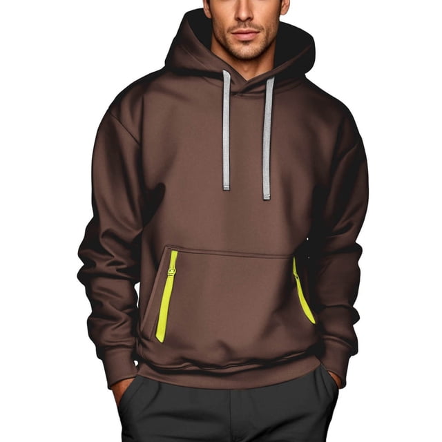 LOVZFMLL Hoodies for Men, Casual Loose Fit Athletic Hooded Sweatshirt with Pocket Solid Color Pullover Tops Fall Clothes