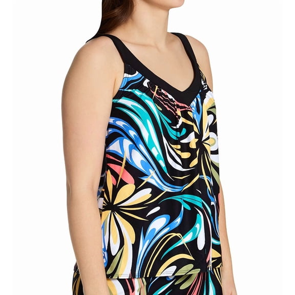 Women's Coco Reef U69382 Retro Swirl V-Neck Bra Sized Tankini Swim Top (Castaway Black 34D)