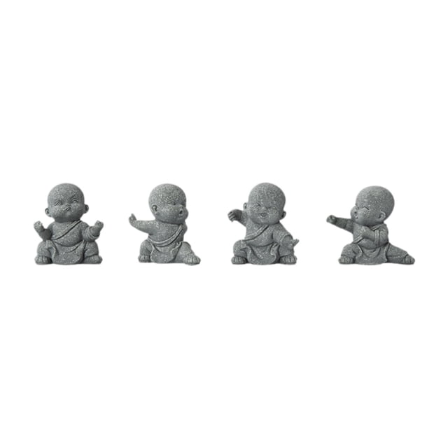 4 piezas de estatua de monje pequeño, estatua de Buda, coleccionable, figura de monje, decoración de piedra arenisca, decoración Feng Shui para sala