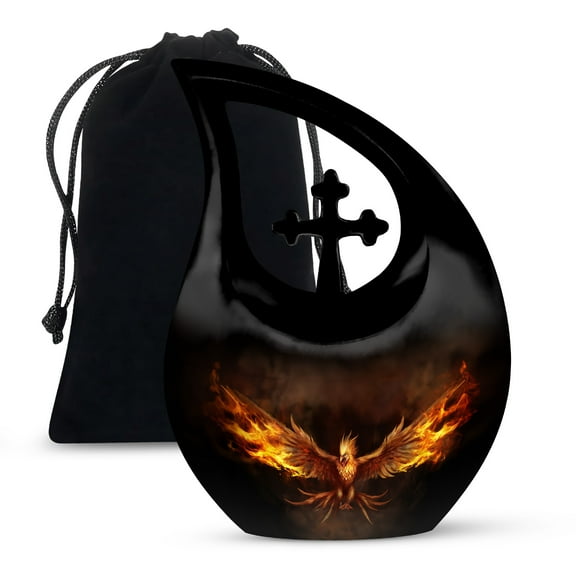 MUKTIVE Phoenix Burial Urns for Adult Male - Large Black Cremation Urns for Human Ashes Adult Female - Cross Drop Memorial Urn for Mother - Bird Urn for Human Ashes - 10 Inch