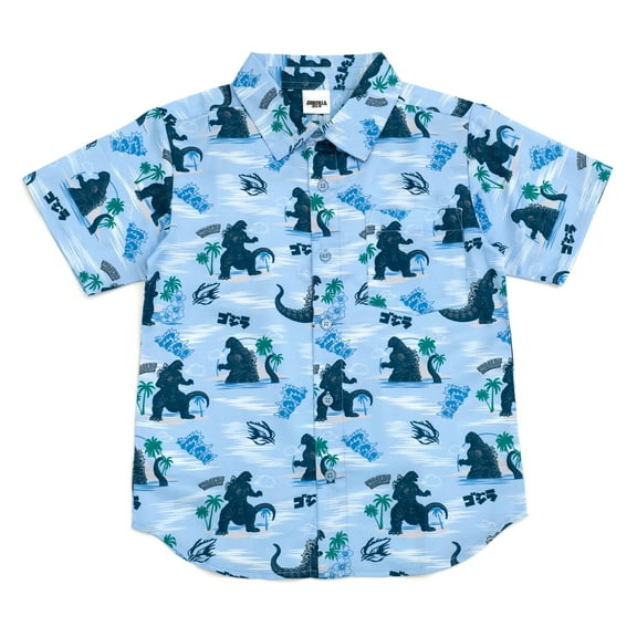 Godzilla Matching Family Hawaiian Button Down Dress Shirt Toddler to Big Kid